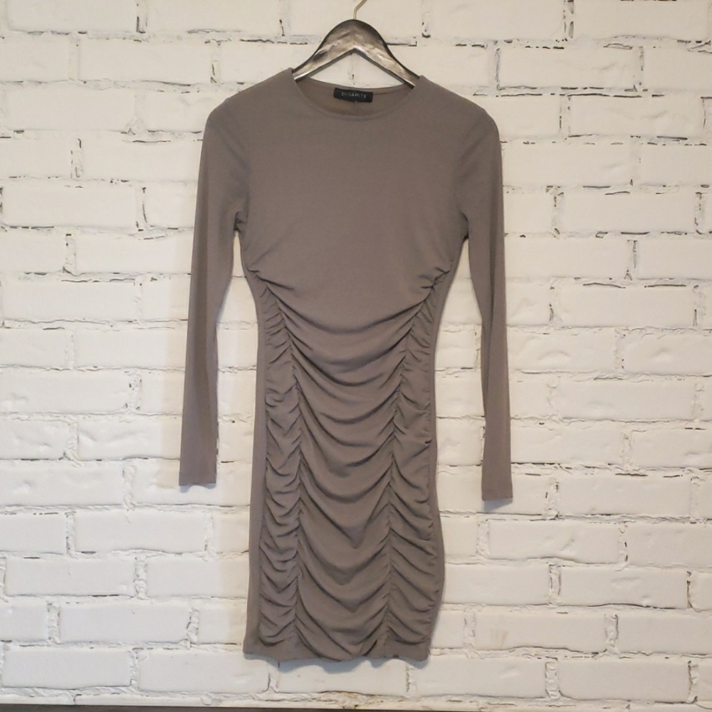 Dynamite long sleeved bodycon short dress with rouching size M sheer & lined